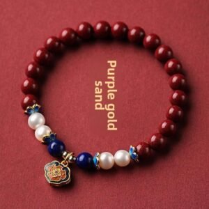Natural Raw-Ore Cinnabar Bracelet for Blessing and Fortune-Turning - 【Pearl Style】Purple Gold Cinnabar