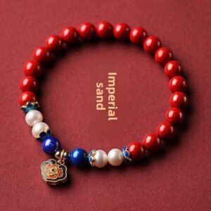 Natural Raw-Ore Cinnabar Bracelet for Blessing and Fortune-Turning - 【Pearl Style】Imperial Cinnabar