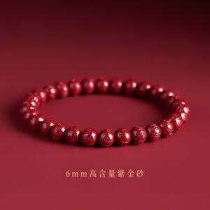 Natural High-Content Purple Gold Cinnabar Six-Syllable Mantra Bracelet - 6mm (approximately 30 beads)