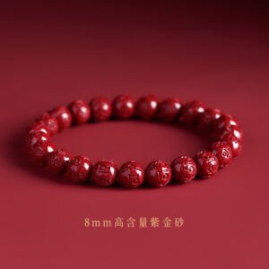 Natural High-Content Purple Gold Cinnabar Six-Syllable Mantra Bracelet - 8mm (approximately 23 beads)