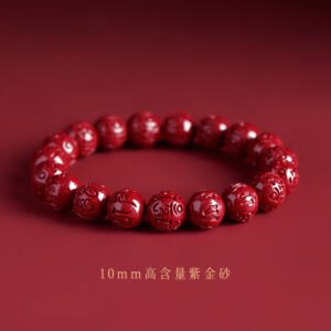 Natural High-Content Purple Gold Cinnabar Six-Syllable Mantra Bracelet - 10mm (approximately 18 beads)