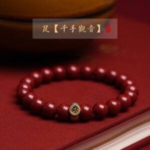 Natural Raw - ore Star - light Purple Cinnabar Guardian Deity Bracelet with Vermilion Natal Buddha and Zodiac Motifs - Rat (Avalokiteshvara with Thousand Hands), 8mm